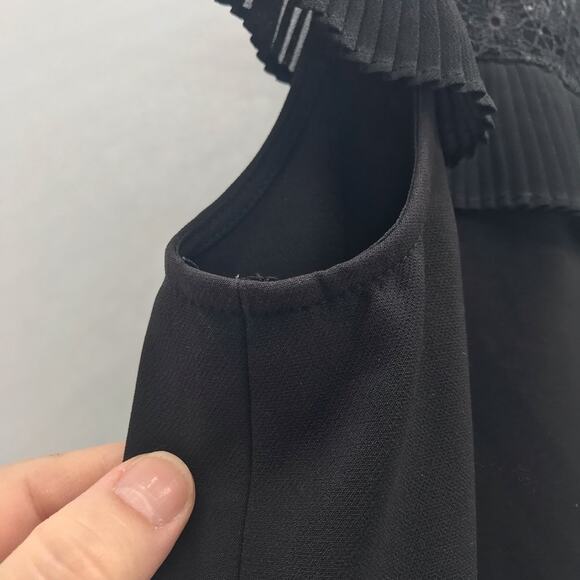 Tahari Shift Dress Womens 4 Black Sleeveless Lace Ruffle Collar Ruffle Hem AS IS - Picture 7 of 8